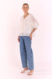 Daphne Embroidered Top - Cream