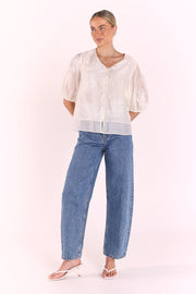 Daphne Embroidered Top - Cream