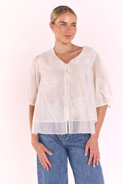Daphne Embroidered Top - Cream