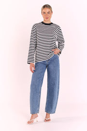 Carter Long Sleeve Tee - Black White Stripe
