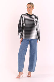 Carter Long Sleeve Tee - Black White Stripe