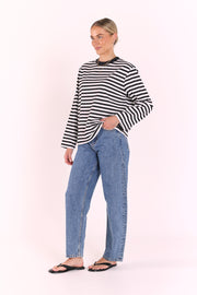 Carter Long Sleeve Tee - Black White Stripe