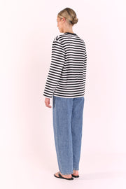Carter Long Sleeve Tee - Black White Stripe