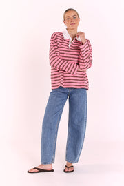 Finn Long Sleeve Rugby Top - Pink Choc Stripe
