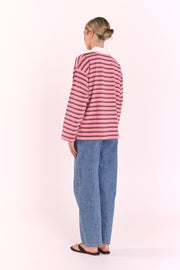 Finn Long Sleeve Rugby Top - Pink Choc Stripe