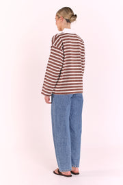 Finn Long Sleeve Rugby Top - Choc Cream Stripe