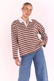 Finn Long Sleeve Rugby Top - Choc Cream Stripe