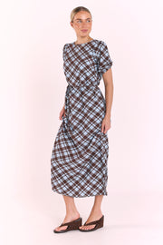 Loretta Dress - Blue Chocolate Check
