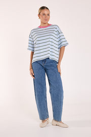 Carter Boxy Tee - Blue Green Stripe