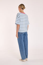 Carter Boxy Tee - Blue Green Stripe