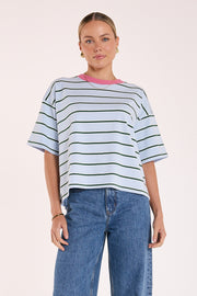 Carter Boxy Tee - Blue Green Stripe