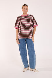 Ringer Stripe Tee - Musk Chocolate Stripe
