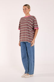 Ringer Stripe Tee - Musk Chocolate Stripe