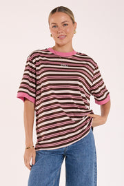 Ringer Stripe Tee - Musk Chocolate Stripe