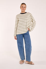 Carter Long Sleeve Tee - Navy Cream Stripe