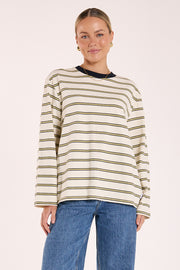 Carter Long Sleeve Tee - Navy Cream Stripe