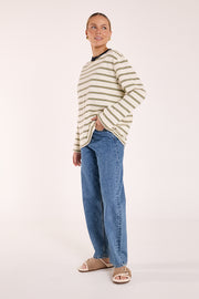 Carter Long Sleeve Tee - Navy Cream Stripe