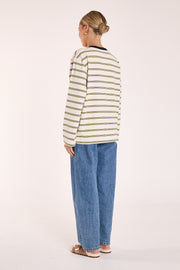 Carter Long Sleeve Tee - Navy Cream Stripe