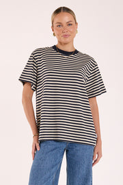 Jules Tee - Navy Cream Stripe