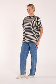 Jules Tee - Navy Cream Stripe