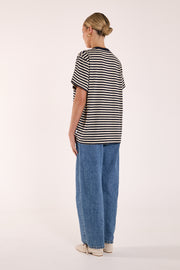 Jules Tee - Navy Cream Stripe