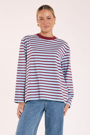 Carter Long Sleeve Tee - Wine Blue Stripe