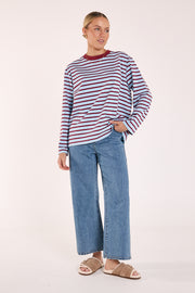 Carter Long Sleeve Tee - Wine Blue Stripe