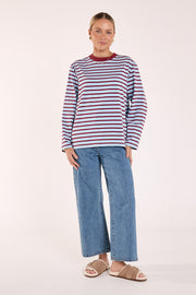 Carter Long Sleeve Tee - Wine Blue Stripe
