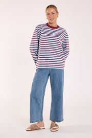 Carter Long Sleeve Tee - Wine Blue Stripe