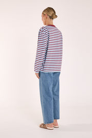 Carter Long Sleeve Tee - Wine Blue Stripe