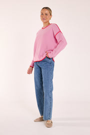 Margot Contrast Knit - Pink Red