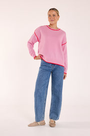 Margot Contrast Knit - Pink Red