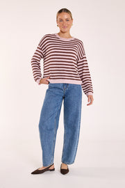Avery Knit - Pink Chocolate Stripe