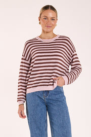 Avery Knit - Pink Chocolate Stripe