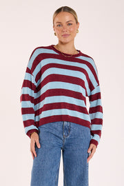 Avery Knit - Wine Blue Stripe