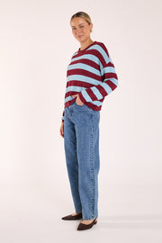 Avery Knit - Wine Blue Stripe