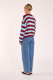 Avery Knit - Wine Blue Stripe
