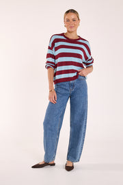 Avery Knit - Wine Blue Stripe