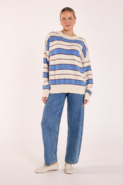 Holly Knit - Cream Cobalt Stripe