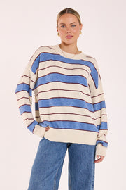 Holly Knit - Cream Cobalt Stripe