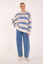 Holly Knit - Cream Cobalt Stripe