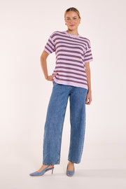 Jasper Knitted Tee - Lilac Wine Stripe