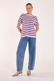 Jasper Knitted Tee - Lilac Wine Stripe