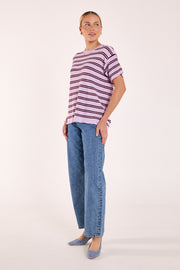 Jasper Knitted Tee - Lilac Wine Stripe