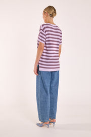 Jasper Knitted Tee - Lilac Wine Stripe