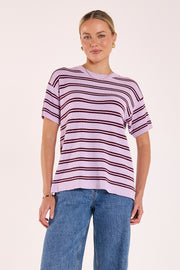 Jasper Knitted Tee - Lilac Wine Stripe