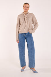 Olive Tie Neck Knit - Mocha Marle