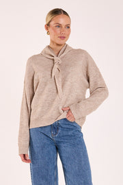 Olive Tie Neck Knit - Mocha Marle
