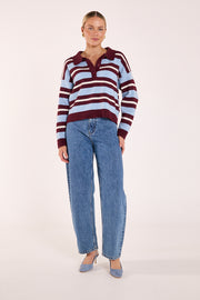 Stefi Knit - Wine Blue Stripe