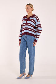 Stefi Knit - Wine Blue Stripe